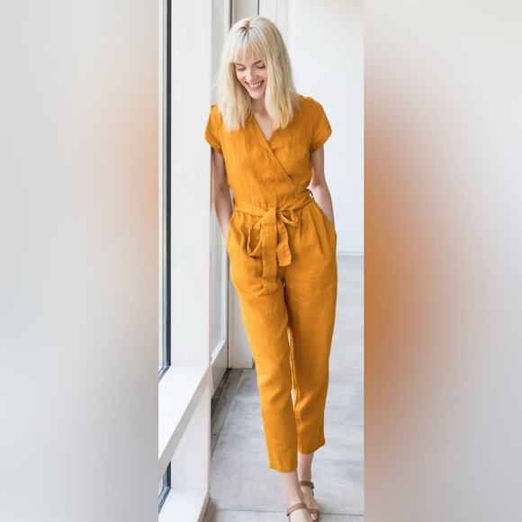 Not Perfect Linen Blue Wrap Jumpsuit - Picture 4 of 4